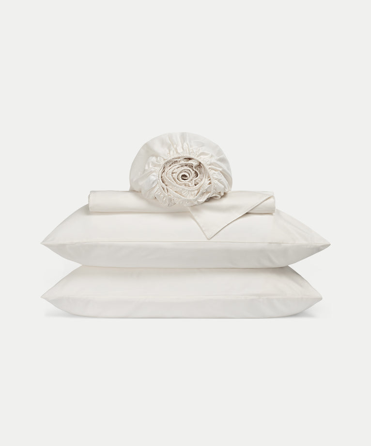 Duvet Cover Set & Fitted Sheet Egyptian Cotton Sateen | Cream