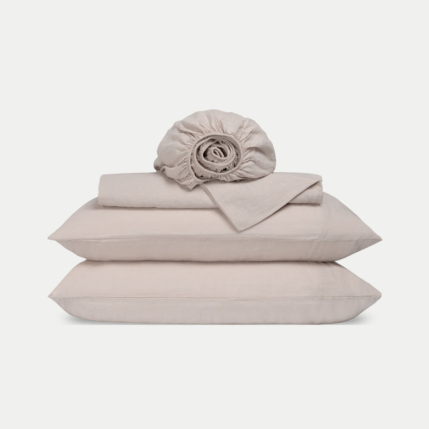 Duvet Cover Set & Fitted Sheet Washed Linen | Oat