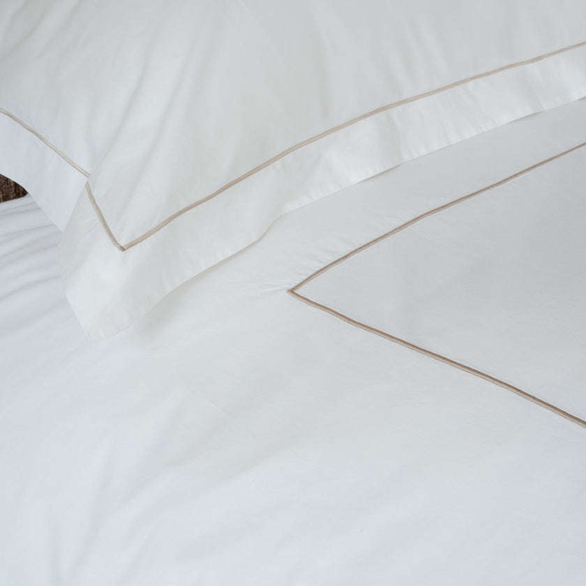 Duvet Cover Set & Fitted Sheet Egyptian Cotton Percale | Carmel White