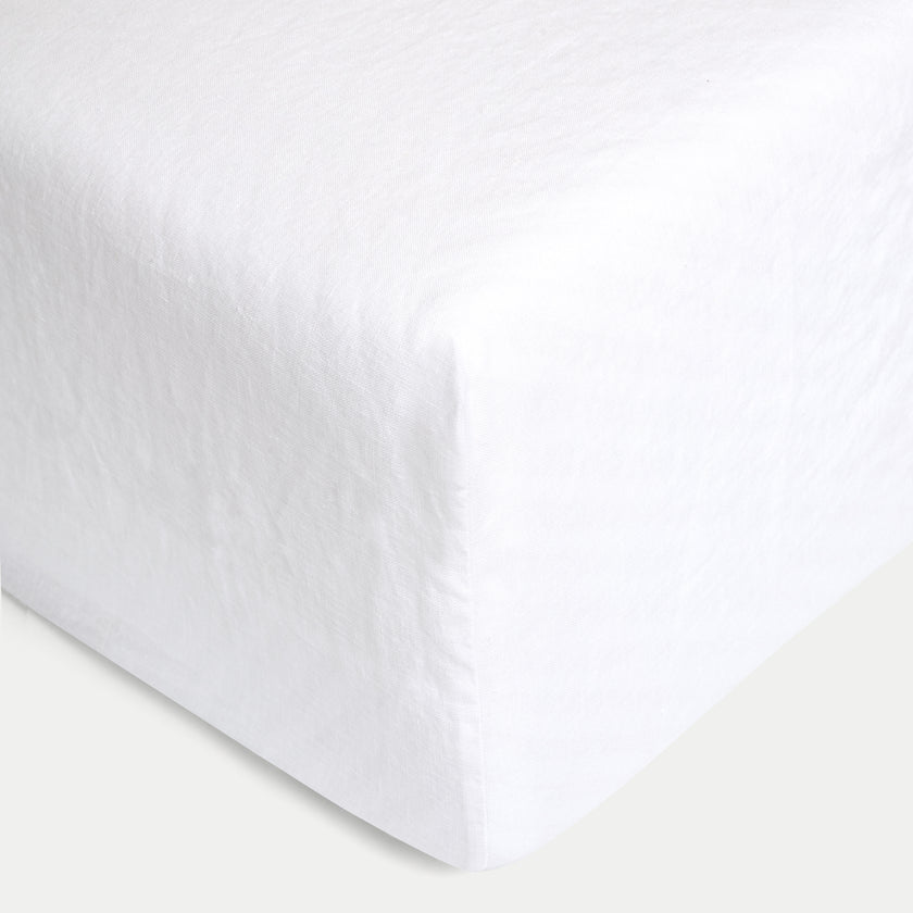 Fitted Sheet 100% Washed Linen | White
