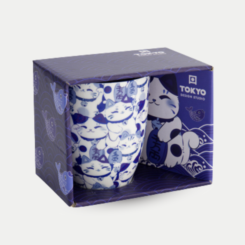 Tokyo Design Studio – Kawaii Blue Maneko Mug (with Gift Box)