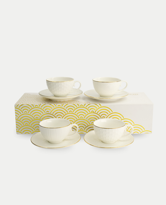 Tokyo Design Studio – Nippon White Gold Rim Star Lines Cup & Saucer Set (8-piece) Tokyo Design Studio – Nippon White Gold Rim Star Lines Cup & Saucer Set (8-piece)