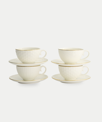 Tokyo Design Studio – Nippon White Gold Rim Star Lines Cup & Saucer Set (8-piece) Tokyo Design Studio – Nippon White Gold Rim Star Lines Cup & Saucer Set (8-piece)