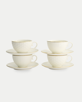 Tokyo Design Studio – Nippon White Gold Rim Star Lines Cup & Saucer Set (8-piece) Tokyo Design Studio – Nippon White Gold Rim Star Lines Cup & Saucer Set (8-piece)