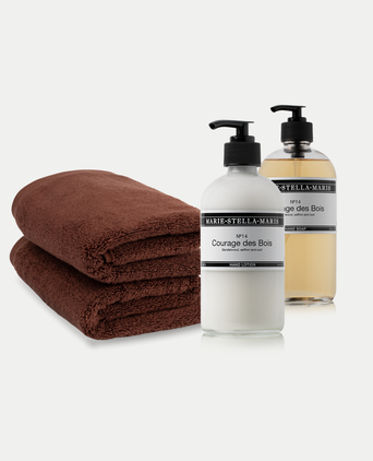 2x Guest Towels Chestnut + Marie-Stella-Maris Hand Wash & Hand Lotion Courage des Bois