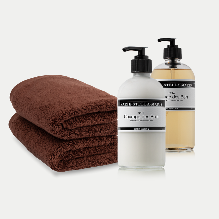 2x Guest Towels Chestnut + Marie-Stella-Maris Hand Wash & Hand Lotion Courage des Bois
