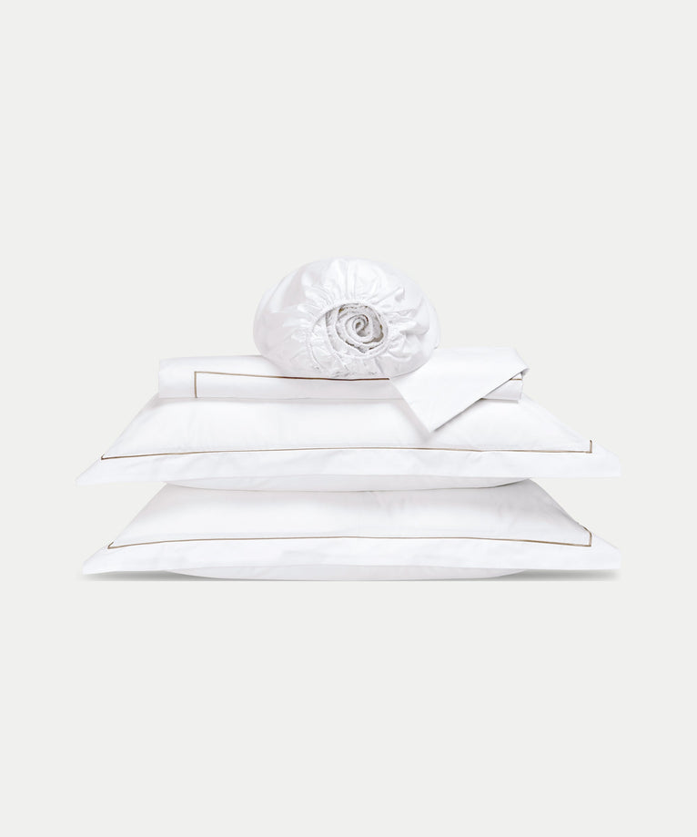 Duvet Cover Set & Fitted Sheet Egyptian Cotton Percale | Carmel White