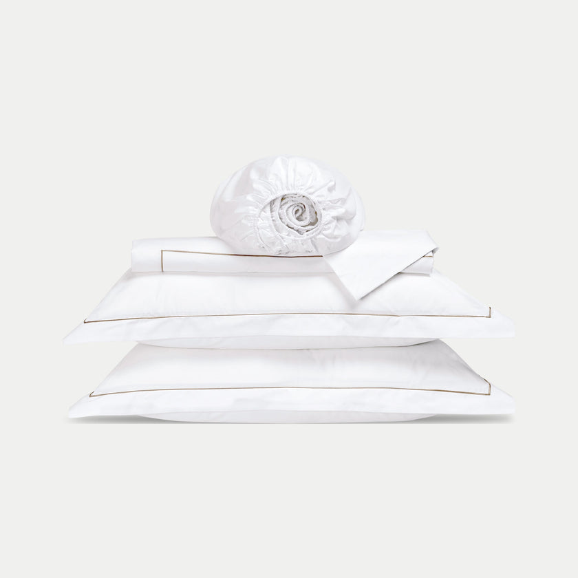 Duvet Cover Set & Fitted Sheet Egyptian Cotton Percale | Carmel White
