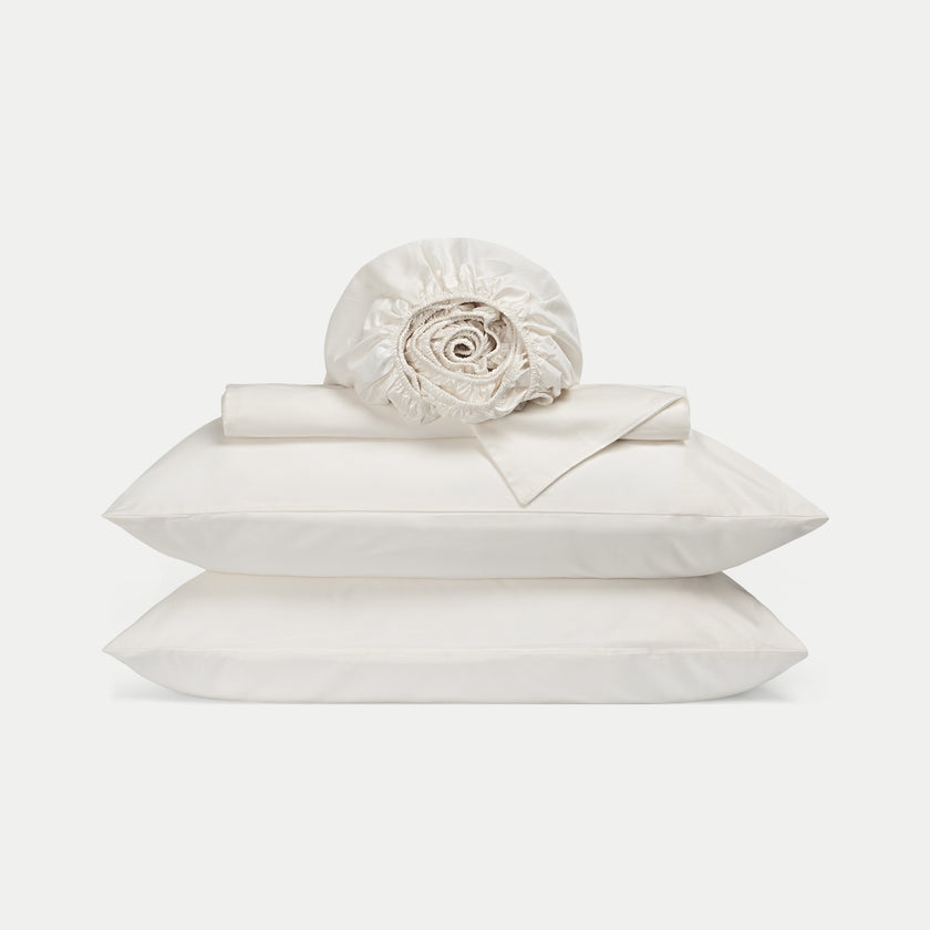 Duvet Cover Set & Fitted Sheet Egyptian Cotton Sateen | Cream