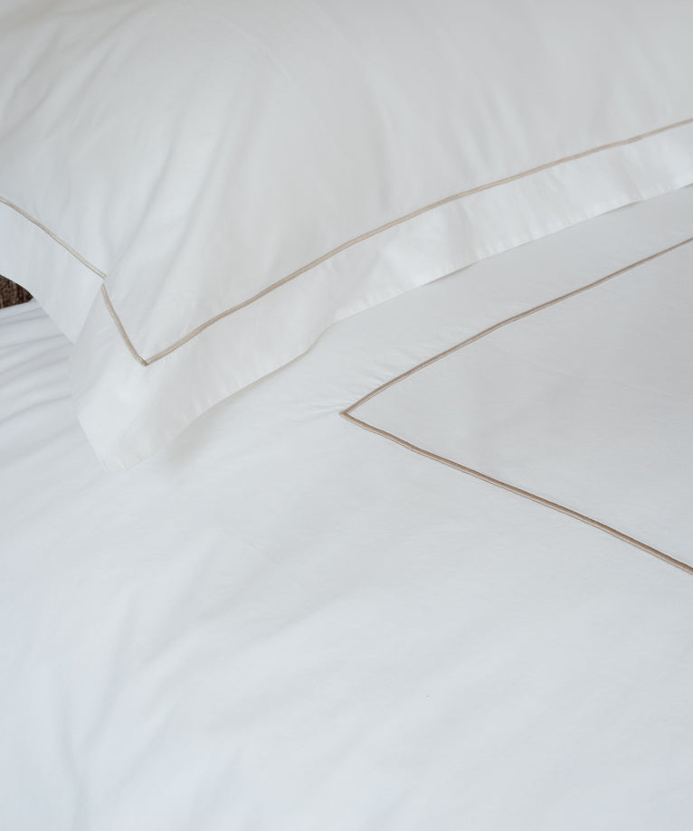 Duvet Cover Set & Fitted Sheet Egyptian Cotton Percale | Carmel White