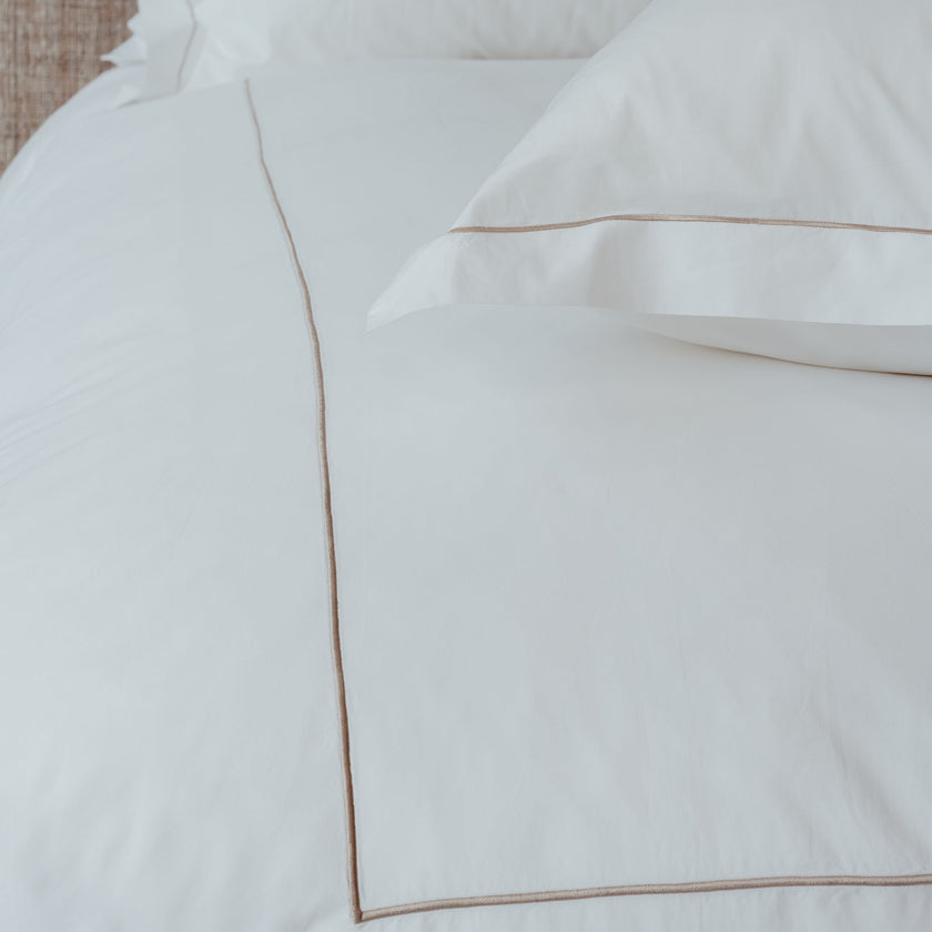 Duvet Cover Set & Fitted Sheet Egyptian Cotton Percale | Carmel White
