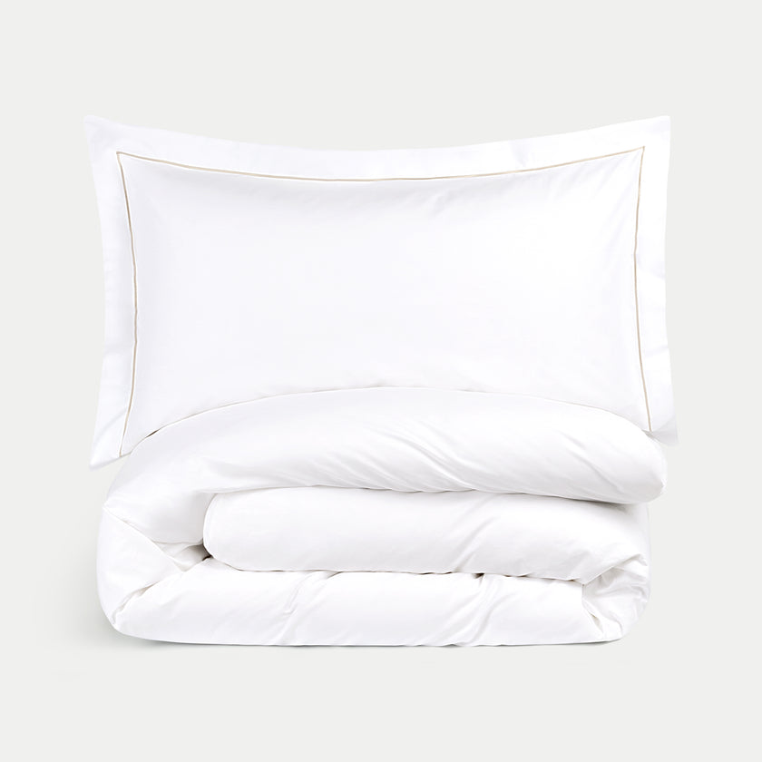 Duvet Cover Set & Fitted Sheet Egyptian Cotton Percale | Carmel White