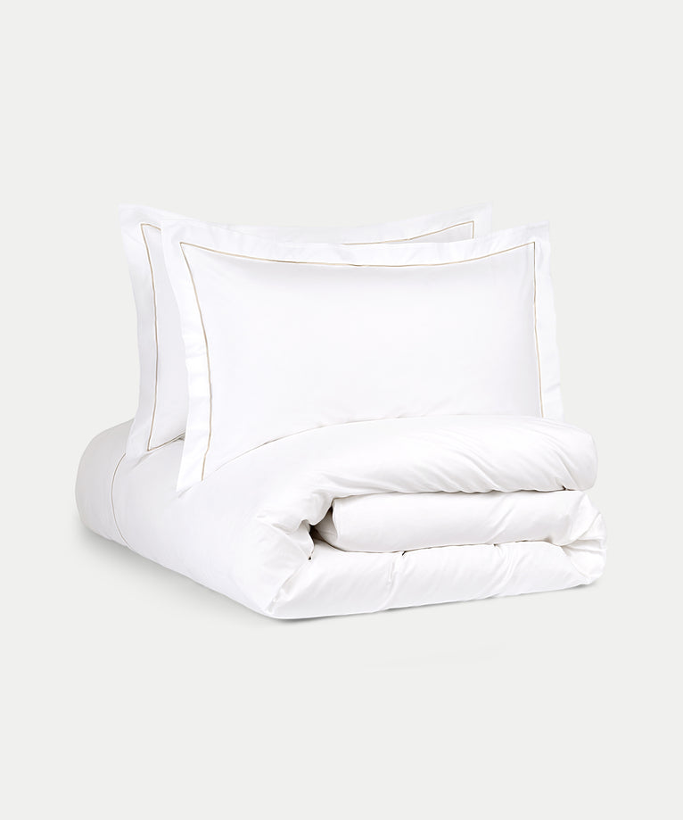 Duvet Cover Set & Fitted Sheet Egyptian Cotton Percale | Carmel White
