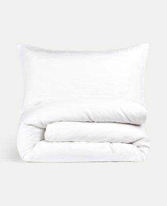 Duvet Cover Set & Fitted Sheet Washed Linen | White
