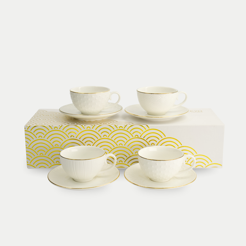 Tokyo Design Studio – Nippon White Gold Rim Star Lines Cup & Saucer Set (8-piece)