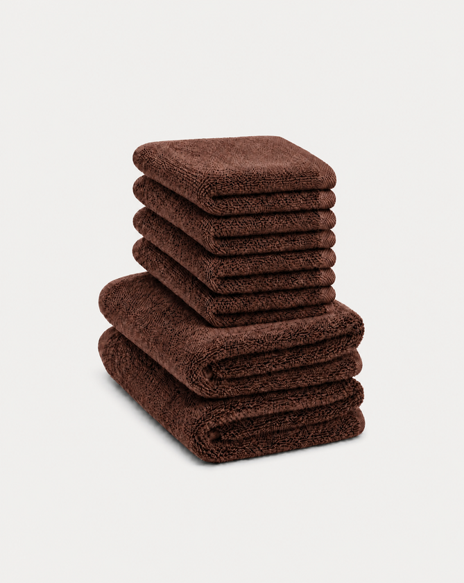 Guest towel zero-twist cotton 30x30 cm (4 pcs) + 40x60 cm (2 pcs) | Chestnut