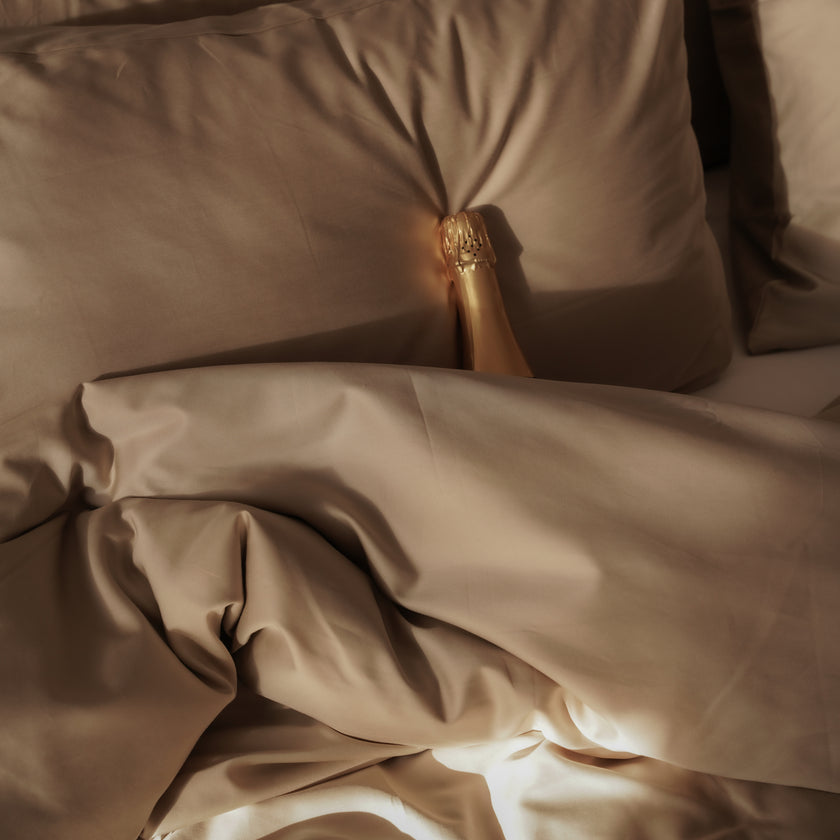 Duvet Cover Set & Fitted Sheet Egyptian Cotton Sateen | Champagne